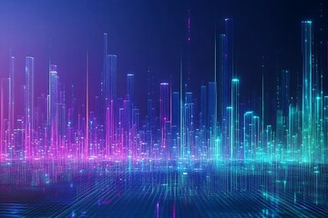 Futuristic cityscape, vibrant digital architecture