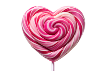 Sweet heart lollipop valentines candy isolated on transparent background.