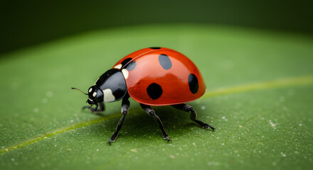 Fototapeta premium Ladybug on Green Leaf: A Close-Up of Nature's Beauty