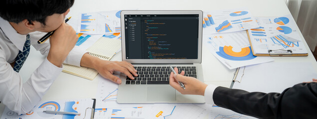 Software development programming on computer screen for brisk application and program coding