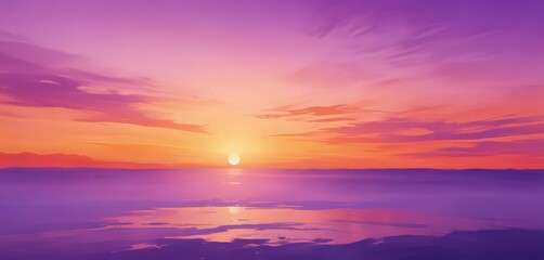 Fototapeta premium Abstract watercolor sunset, vibrant orange and purple hues blend seamlessly , watercolor, nature