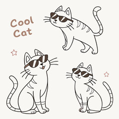 Cartoon cat set with different poses and emotions. Cat behavior, body language and face expressions. Ginger kitty in simple cute style, isolated vector illustration.