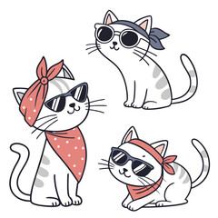 Cartoon cat set with different poses and emotions. Cat behavior, body language and face expressions. Ginger kitty in simple cute style, isolated vector illustration.