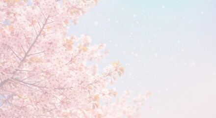Obraz premium 春の柔らかな光に包まれた桜並木 舞い散る花びら. AI Generated