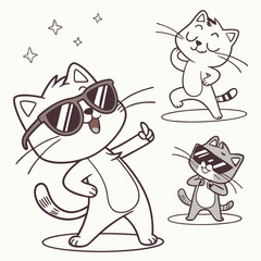 Cartoon cat set with different poses and emotions. Cat behavior, body language and face expressions. Ginger kitty in simple cute style, isolated vector illustration.
