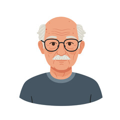 Elderly man with glasses looking serious against a white background