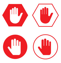 Raised hand icon symbolizing stop or interaction. Stop hand icon. Set of hand hello icons.