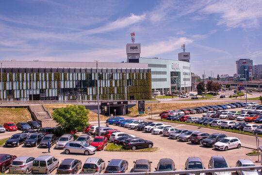 Bratislava, Slovakia - May, 10, 2025 : Aupark shopping centre. Aupark is a shopping centre in the Petrzalka borough of Bratislava, Slovakia.