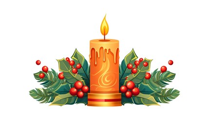 Festive Christmas Paper Scroll Card with Candle Vector Illustration for Holiday Greetings
