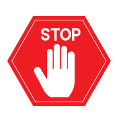 Red stop sign with hand vector icon, hand palm icon, warning stop sign, no entry symbol, no trespassing, stop sign, road sign, vector illustration on transparent background, prohibition icon .