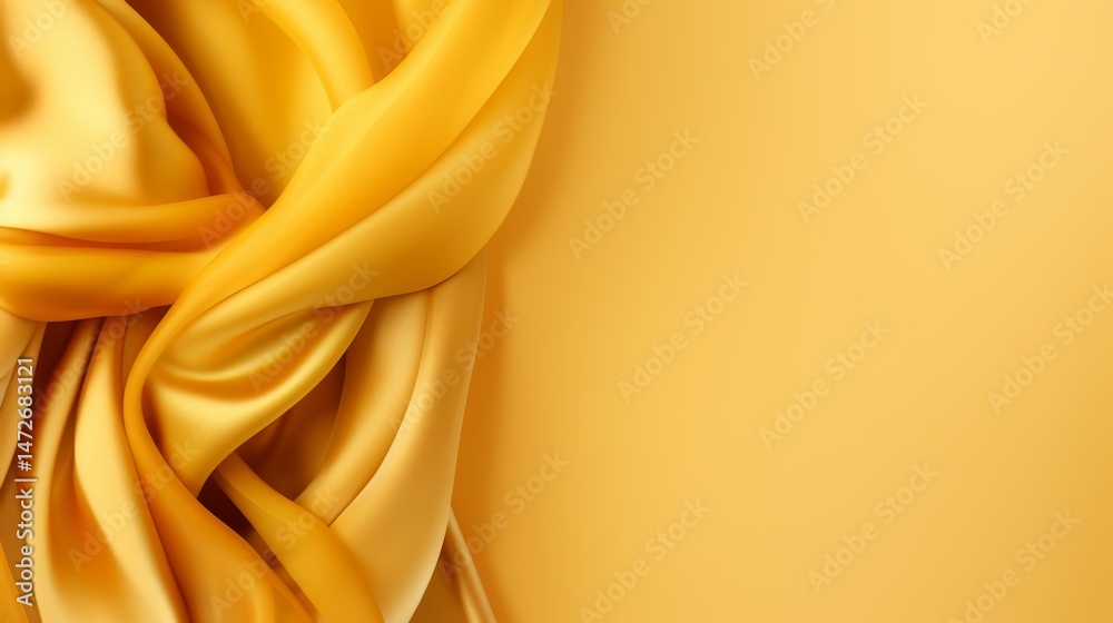 Poster yellow fabric with a gold border. the fabric is draped over a table. the fabric is very soft and loo