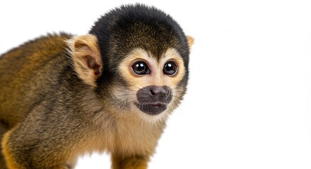 Obraz premium 愛らしいリスザル赤ちゃん 白い背景で輝く瞳. AI Generated