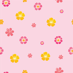 summer seamless pattern with delicate flowers on a pink background