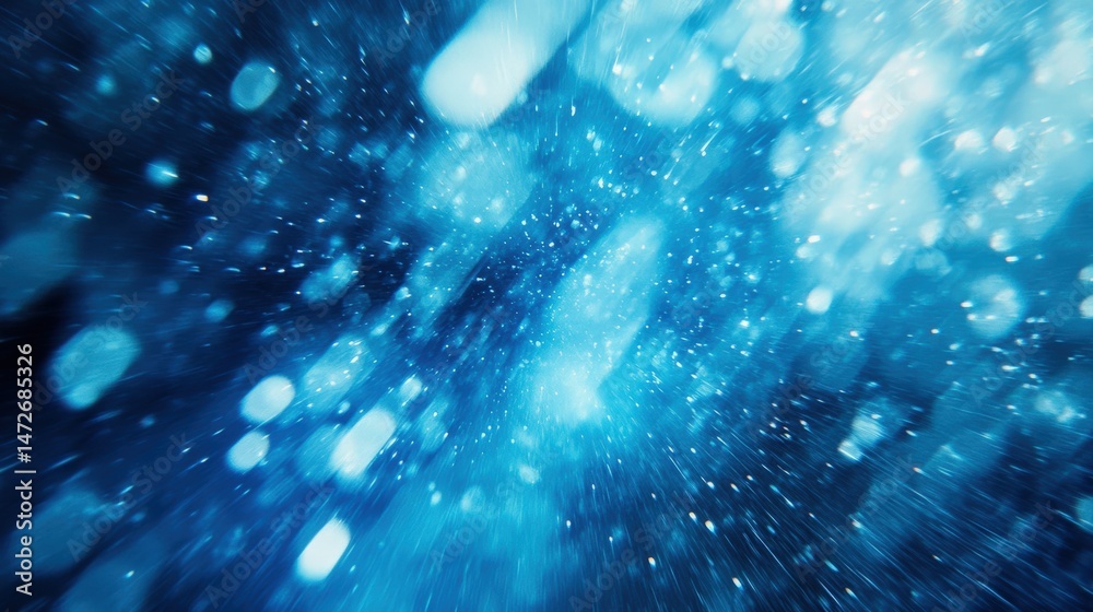 Poster dynamic abstract background with vibrant blue bokeh effects and light streaks creating a sense of mo