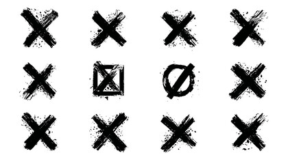 Hand-Painted Wrong Signs � Black Ink Cross Icons & Abstract NO Button Symbols