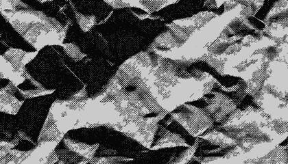 Crumpled Paper Halftone Texture � Grungy Black and White Punk Style Vector Background for Collage and Crafts