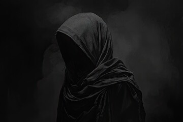 Mysterious hooded figure in dark