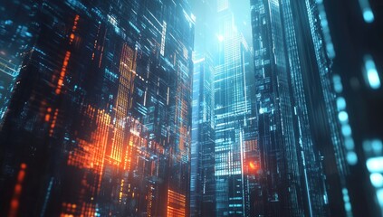 Fototapeta premium Digital cityscape, futuristic architecture