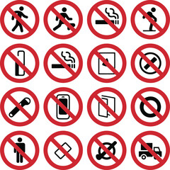 Title: Collection of Prohibition Signs, Vector Illustration
