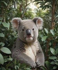 Obraz premium Adorable koala joey nestled amongst eucalyptus leaves, seamless repeat , graphics, fluffy