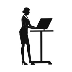 silhouette-of-businesswoman-working-on-laptop minimalist silhouette vector illustration