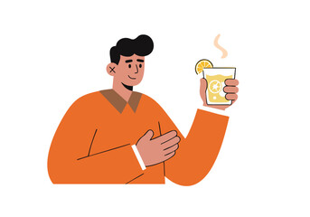 A stylish man enjoys a refreshing drink on Moonshine Day 2025.  Warm colors and a relaxed pose create a cheerful, inviting illustration. Perfect for branding and social media.