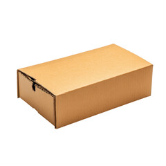 Brown cardboard box in a neutral setting suitable for storage or packaging items on a plain surface
