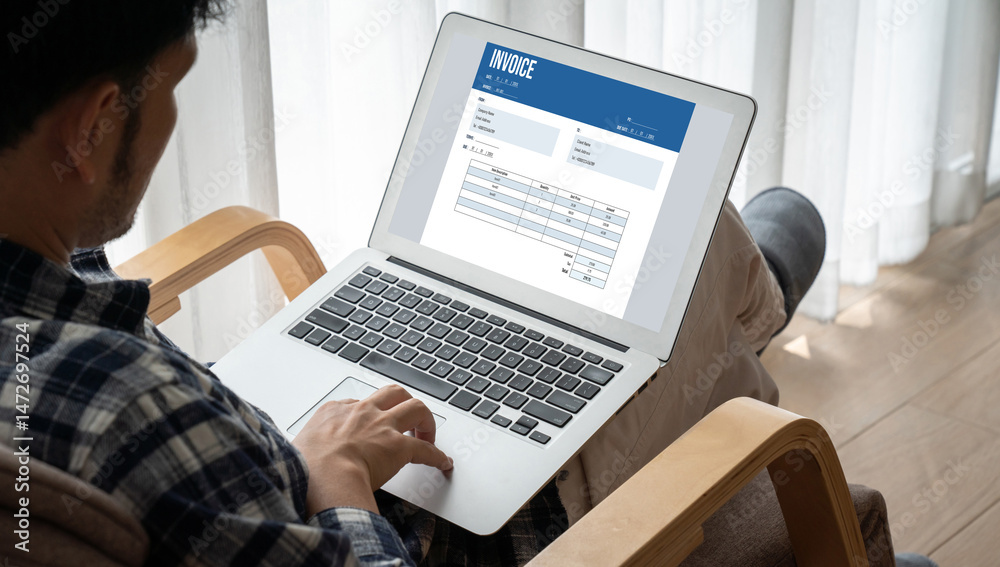 Poster invoice on computer screen from accounting application. computer program for financial and budget of
