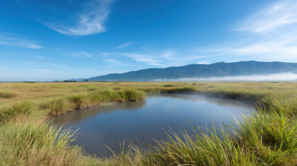 Fototapeta premium coastal wetland in el salvador with mist and fog showcasing natural symmetry