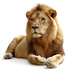 Fototapeta premium Majestic Adult Lion Isolated on White Background — Wild Animal, Wildlife Photography, and Natural Power Concept