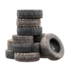 Obraz premium Stack of Worn Out Tires Old Rubber Tires Mud and Grime