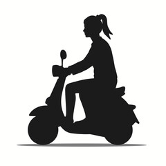 Woman riding scooter silhouette on plain background  