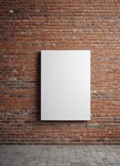 Modern poster mockup on weathered brick wall  Clean aesthetic, urban setting ,  poster frame, brick wall,  promotion