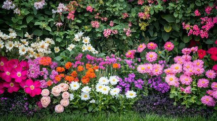 Fototapeta premium A decorative flower border, featuring a variety of colorful blooms arranged in a symmetrical pattern,
