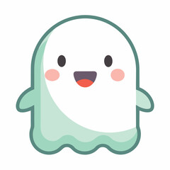 Minimal Flat Vector Icon of a Cute Ghost with Rounded Edges and Pastel Colors on White Background Cute Pastel Ghost Icon, Minimal Ghost Vector, Smiling Ghost Illustration, Flat Halloween Character