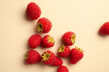 Fresh Raspberries on Beige Background
