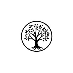 Obraz premium Minimalist white tree of life symbol within a circle on a black background