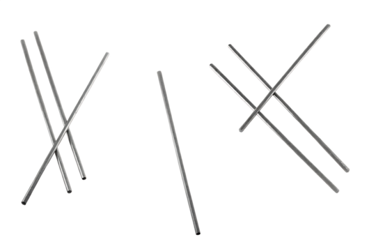 Abstract Composition of Intersecting Metal Rods on Black Background