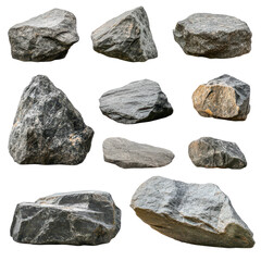 Collection of various natural stones arranged in different positions for texture and shape study