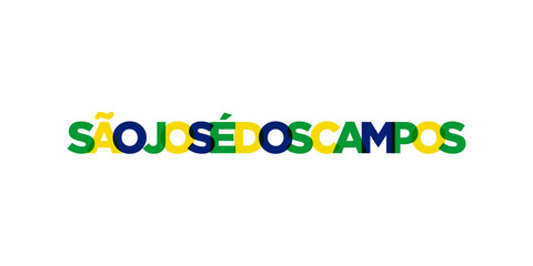 Sao Jose dos Campos in the Brasil emblem. The design features a geometric style, vector illustration with bold typography in a modern font. The graphic slogan lettering.