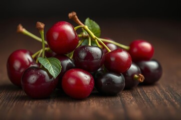 Luscious Hungarian Cherries on Wood