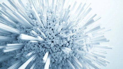 Abstract sphere with pale blue geometric shapes and rods on light background