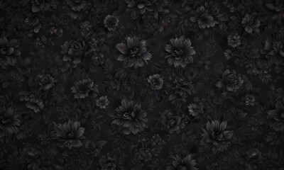 Elegant black floral wallpaper, sophisticated design, rich texture , complex, design