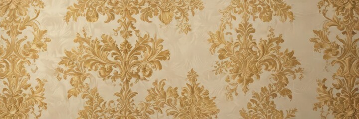Creamy damask with gold accents, embossed texture, vintage appeal , relief,  embossed, interior