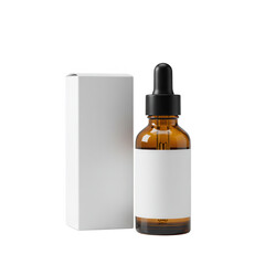 Amber bottle with dropper isolated on transparent background for cosmetic, medical use