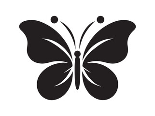 Black Butterfly Icon, black silhouette of a butterfly on a  vector illustration plain white background, butterfly, silhouette, black and white, insect, nature, wings, graphic design, logo, branding, v