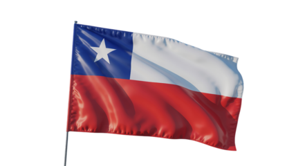 Waving Chilean National Flag on Pole isolated on Transparent Background