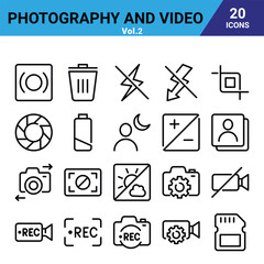Photography and Video icons that are suitable for any project. And change your next projects with minimalist icon design, perfect for websites, mobile apps, books, social media, flyers,