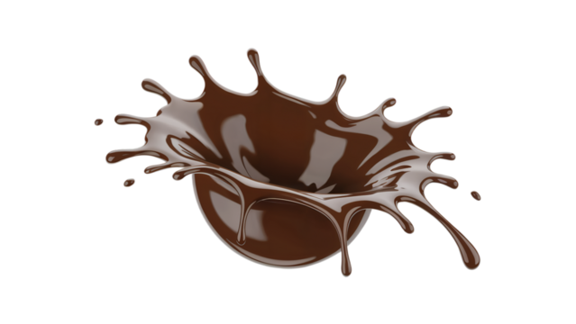 Delicious chocolate drink splash brown liquid flowing sweet hot food dark on transparent background
