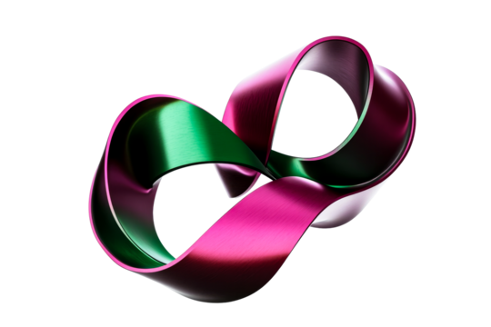 Sculptural design of a twisted ribbon in pink and green colors